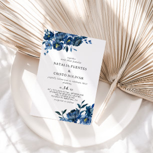 Modern Blue Floral Wedding Invitation
