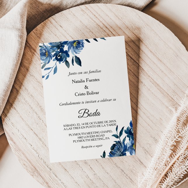 Modern Blue Floral Wedding Invitation (Creator Uploaded)