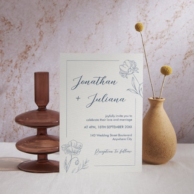 Modern Blue Floral Wedding Invitation (Modern Blue Floral Wedding Invitation)