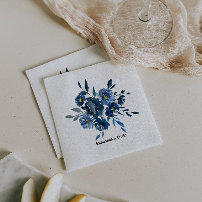 Modern Blue Floral Wedding Napkin (Creator Uploaded)