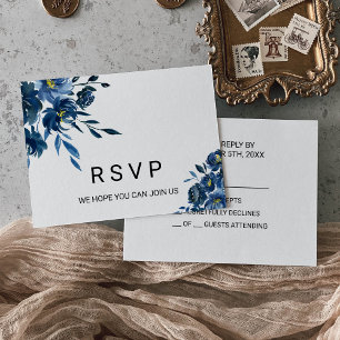 Modern Blue Floral Wedding Rsvp