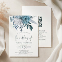 Modern Blue Florals QR Code Wedding