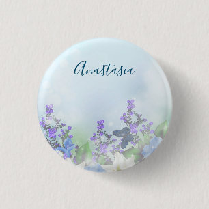 Modern Blue Flowers 3 Cm Round Badge