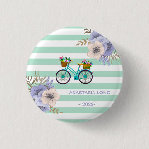 Modern Blue Flowers Bicycles 3 Cm Round Badge