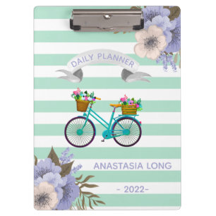 Modern Blue Flowers Bicycles Clipboard