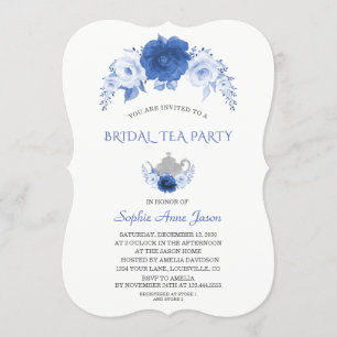 Modern Blue Flowers Bridal Tea Party Invitation