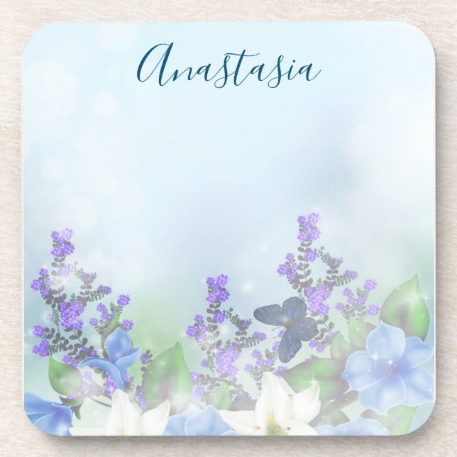 Modern Blue Flowers Coaster (Front)