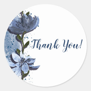 Modern Blue Flowers Floral Watercolor Wedding Classic Round Sticker