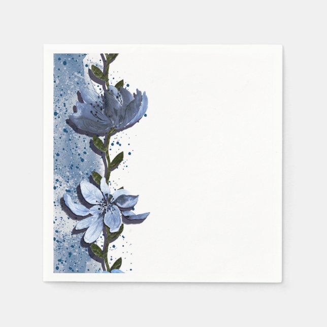 Modern Blue Flowers Floral Watercolor Wedding Napkin (Front)