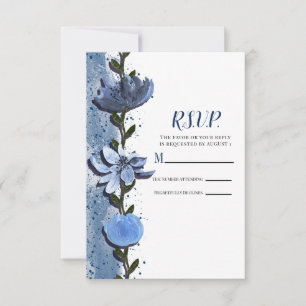 Modern Blue Flowers Floral Watercolor Wedding RSVP Card