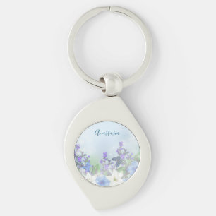Modern Blue Flowers Key Ring