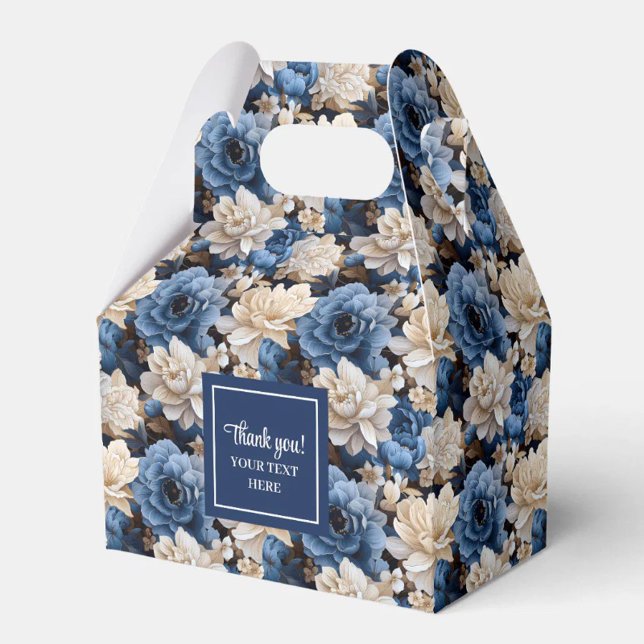 Modern Blue Flowers Personalised Floral Favour Box (Modern Blue Flowers Personalized Floral Favor Box)