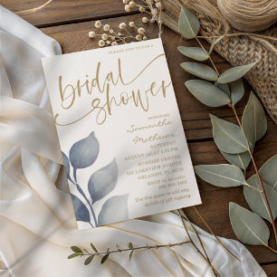 Modern Blue Foliage Watercolor Bridal Shower  Invitation