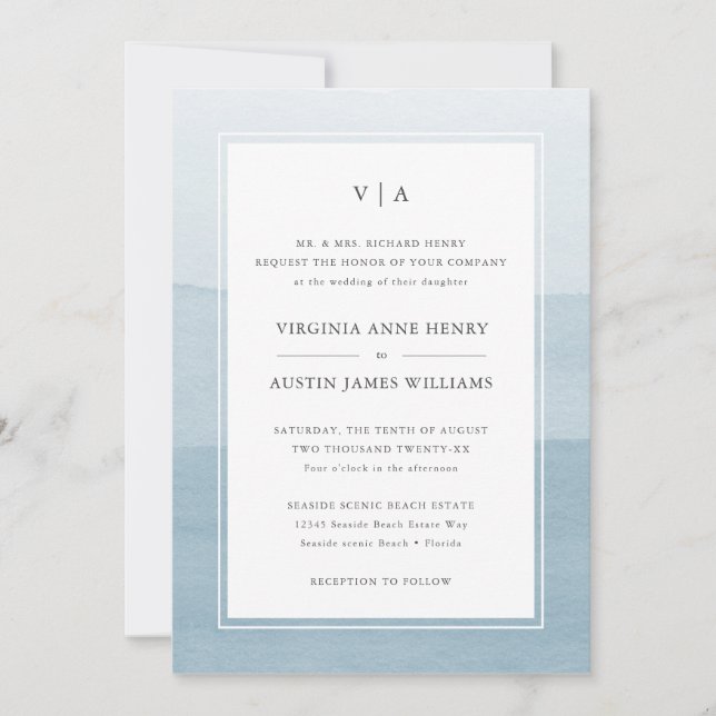 Modern Blue Formal Wedding Invitation (Front)