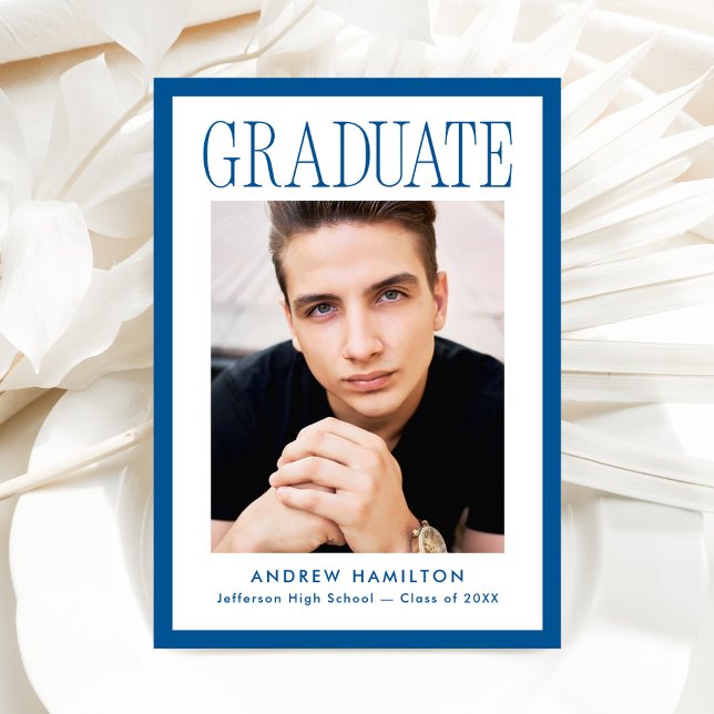 Modern Blue Frame 2 Photo Graduation Announcement (Creator Uploaded)