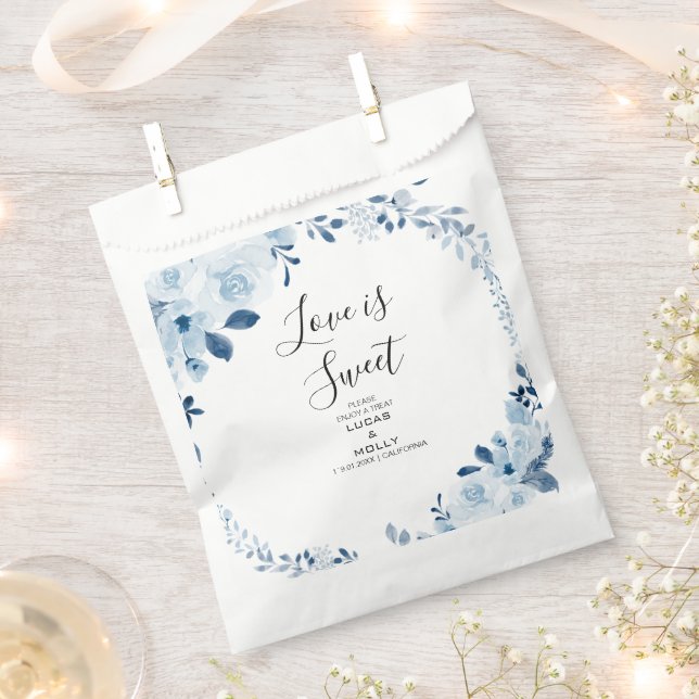 Modern Blue French Floral Wedding Favour Bag (Clipped)