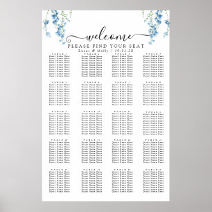 Modern Blue French Floral Wedding Seating Chart