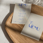 Modern Blue French Retro Whimsical Wedding Menu<br><div class="desc">A colourful retro funky modern bright  wedding dinner menu. Which features chic template design of boho vintage creamy background and pink typography and hand written menu in blue . Perfect and matching with the whole suite.</div>