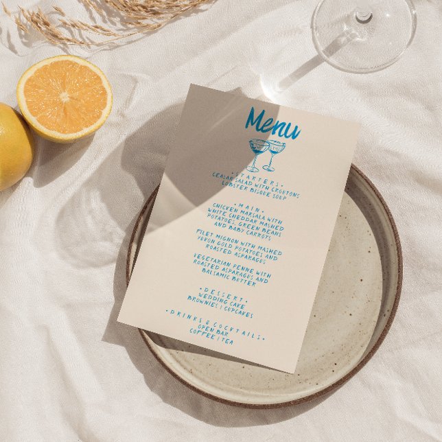 Modern Blue French Style Hand Drawn Retro Wedding Menu (Creator Uploaded)