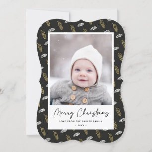 Modern Blue Fun Script Gold Pine Cone Christmas Holiday Card
