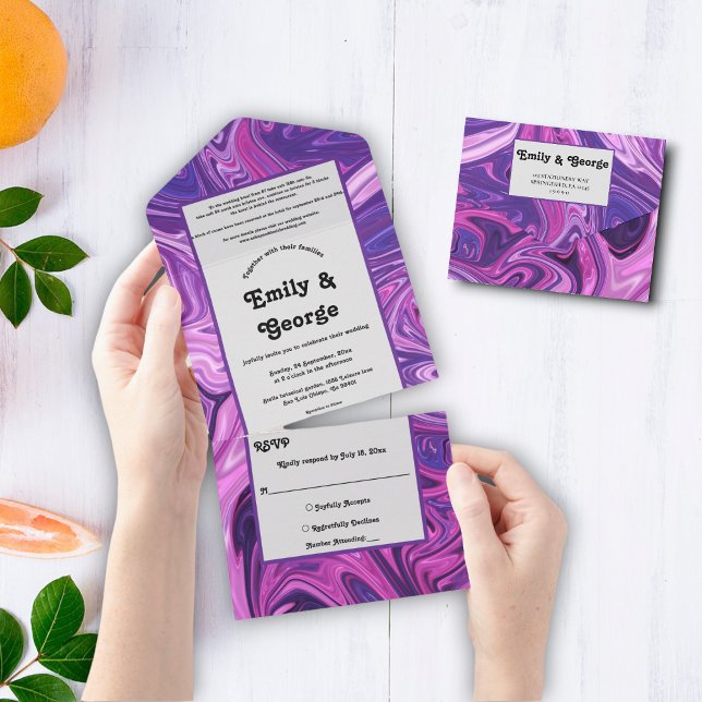 Modern Blue Galaxy Abstract Art Stylish Wedding All In One Invitation (Creator Uploaded)