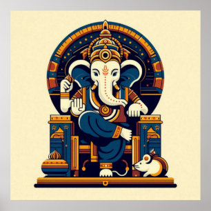Modern Blue Ganesha Vector Illustration Deity Art Poster