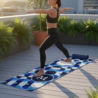 Modern Blue Geometric Bauhaus Monogram Custom Nam Yoga Mat