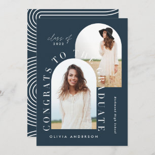 Modern blue geometric multi photo arch graduation