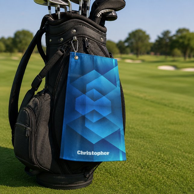 Modern Blue Geometric Name Golf Towel (Creator Uploaded)