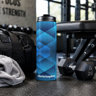Modern Blue Geometric Name Sports Thermal Tumbler