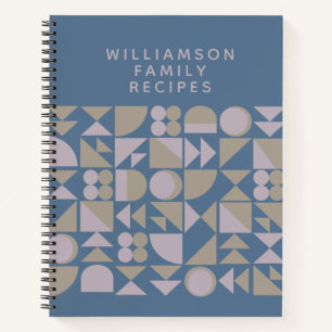 Modern Blue Geometric Personalised Family Recipes Notebook