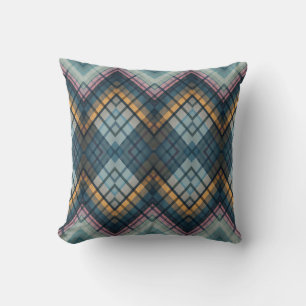 Modern Blue Geometric Plaid Throw Pillow