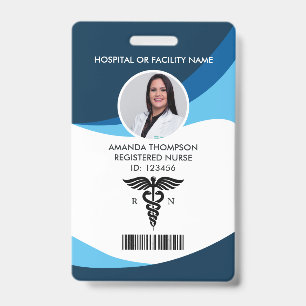 Modern Blue Geometric Registered Nurse Photo ID Badge