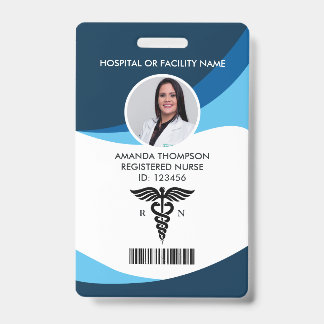 Modern Blue Geometric Registered Nurse Photo ID Badge