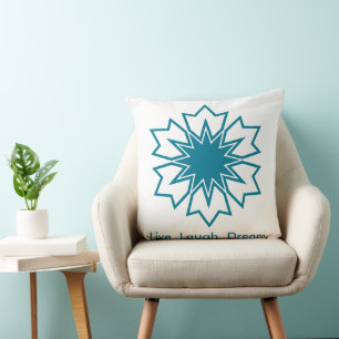 Modern Blue Geometric Star Mandala Custom Monogram Cushion