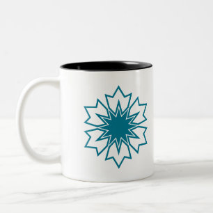 Modern Blue Geometric Star Mandala Custom Monogram Two-Tone Coffee Mug