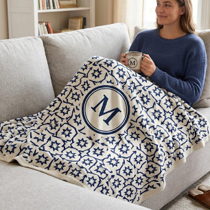 Modern Blue Geometric Star Personalised Fleece Blanket