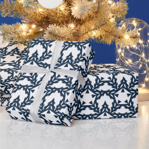 Modern Blue Geometric Star Personalized Wrapping Paper