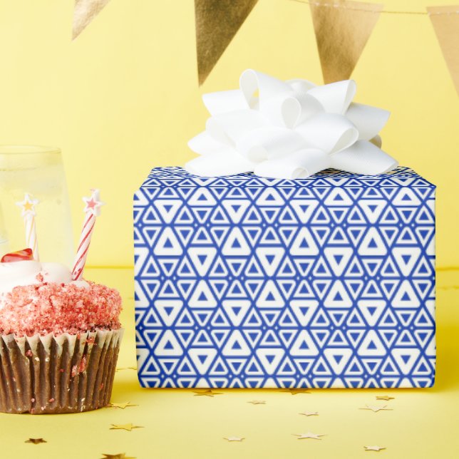 Modern Blue Geometric Triangle Pattern | Minimalis Wrapping Paper (Birthday Party)