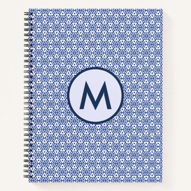 Modern Blue Geometric Triangle Pattern  Minimalist Notebook (Front)