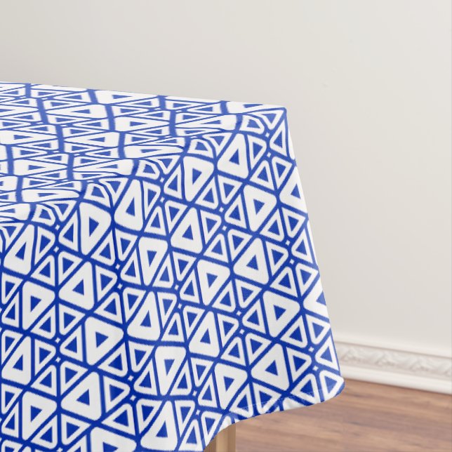 Modern Blue Geometric Triangle Pattern  Minimalist Tablecloth (In Situ)