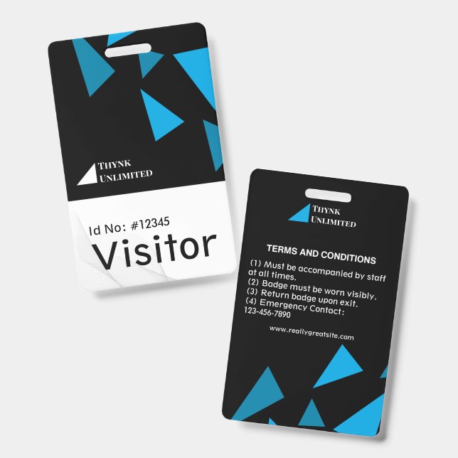 Modern Blue Geometric VIP Visitor Pass ID Badge (Front & Back)
