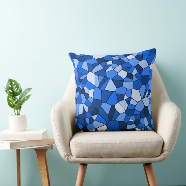 Modern Blue Geometrical Mosaic Pattern Cushion (Chair)