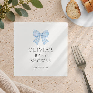 Modern Blue Gingham Bow Baby Shower  Napkin