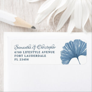 Modern Blue Ginkgo leaf Wedding Return Address Label