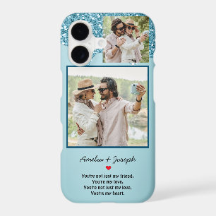 Modern Blue Glitter Custom Love Couple Photo