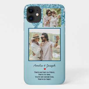 Modern Blue Glitter Custom Love Couple  Photo iPhone 11 Case