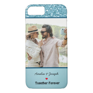 Modern Blue Glitter Custom Love Couple  Photo iPhone 8/7 Case