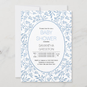 Modern blue glitter leaves trendy baby shower invitation