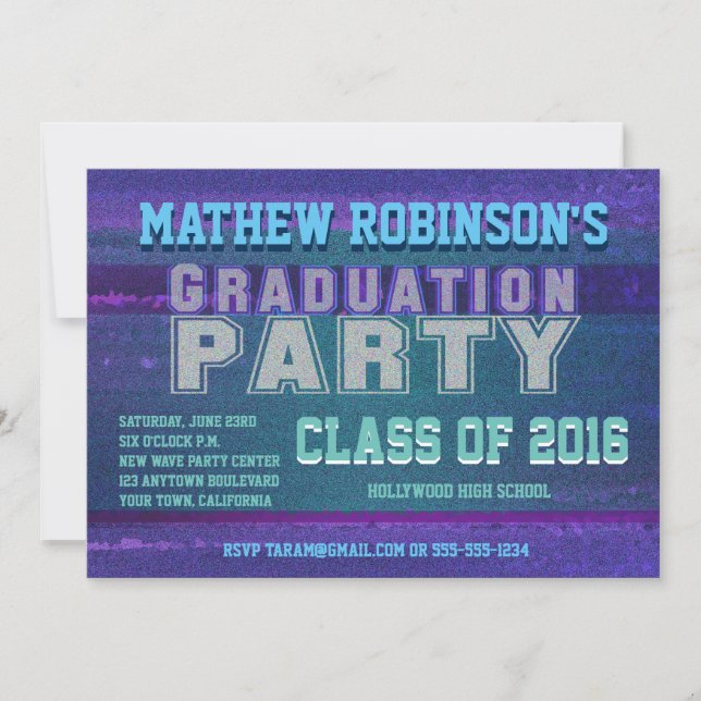 Modern Blue Glitter Look Graduation Invitation (Front)